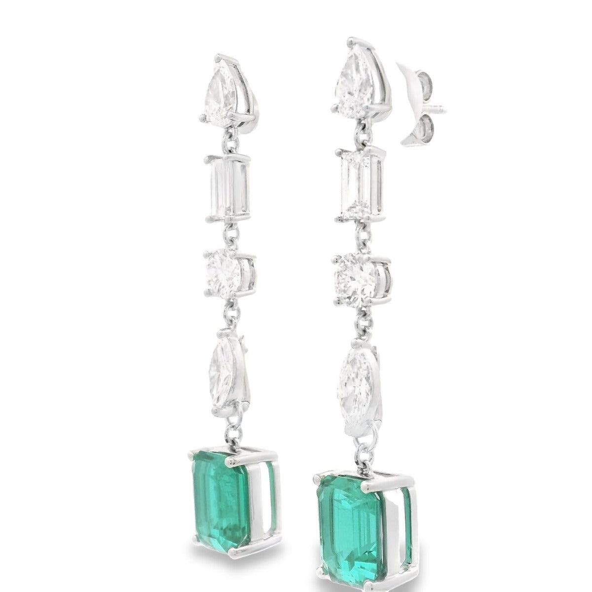 Green Emerald with Mixed Shapes Earrings - Elgrissy Diamonds