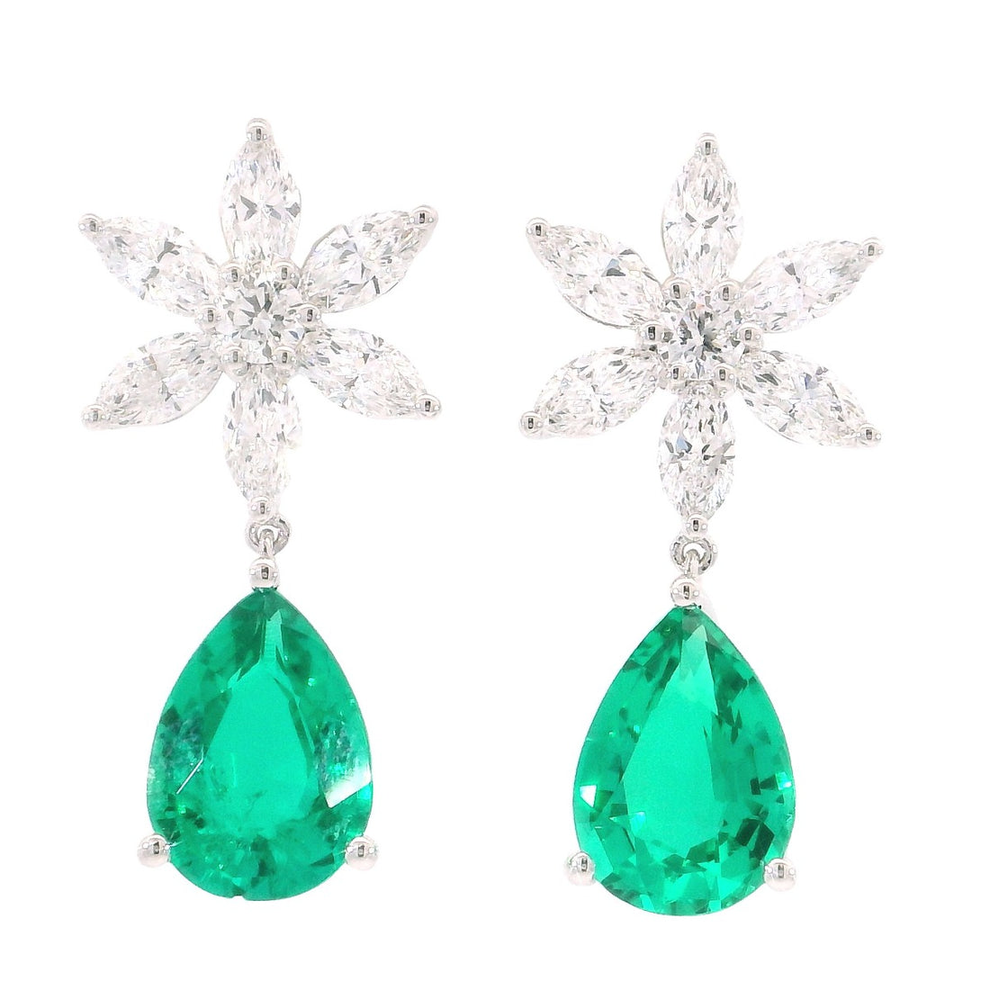 Sunflower Emerald Drop Earrings - Elgrissy Diamonds