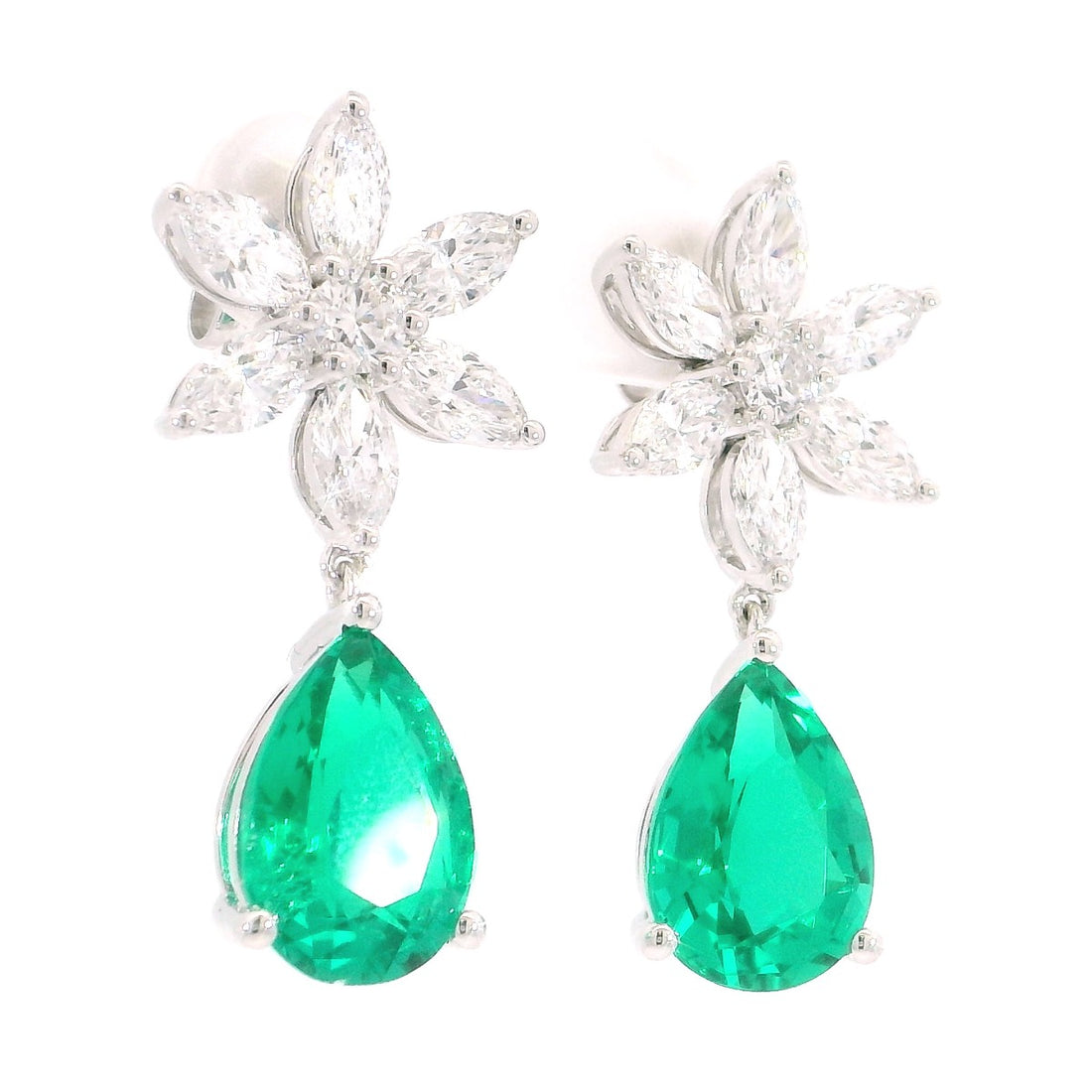 Sunflower Emerald Drop Earrings - Elgrissy Diamonds