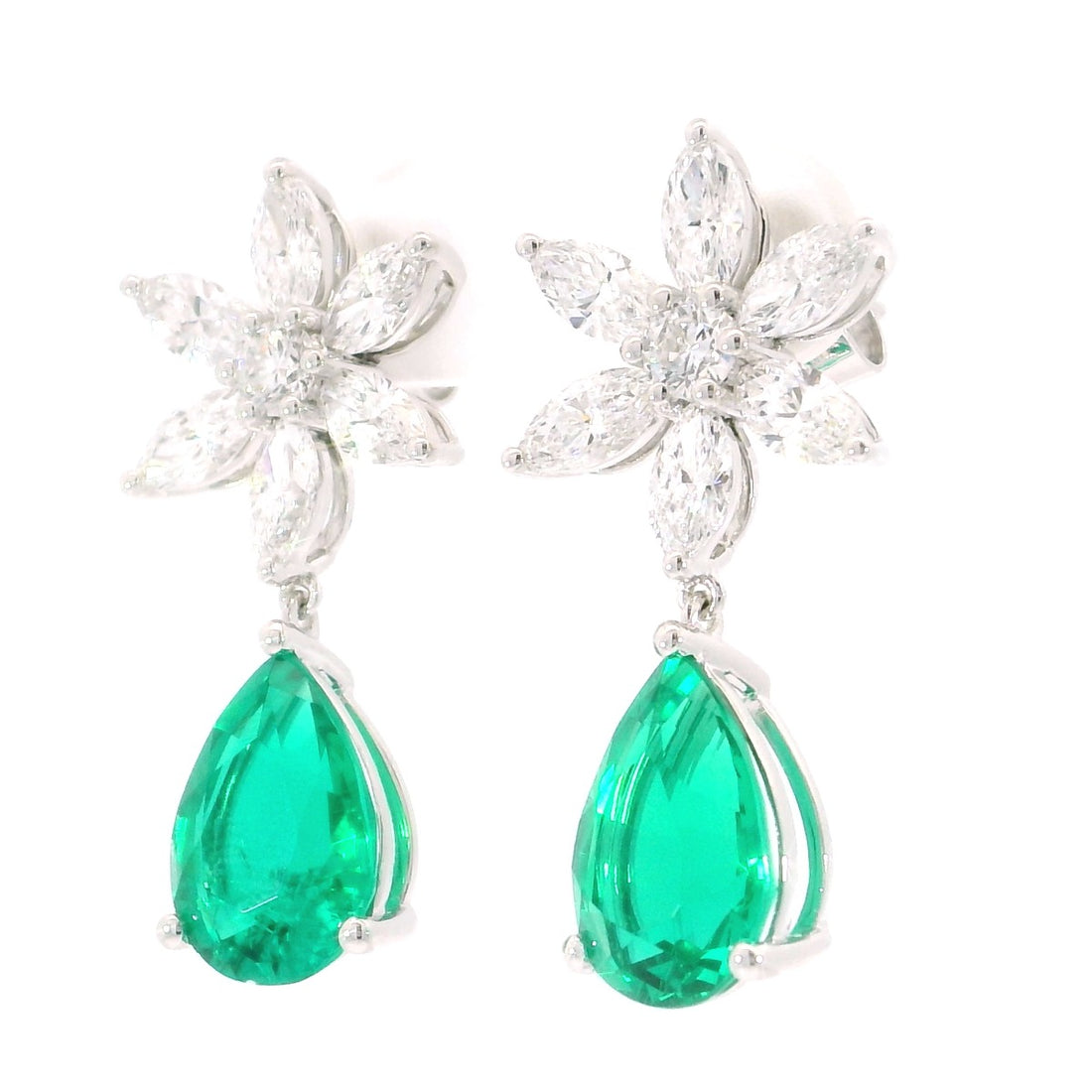 Sunflower Emerald Drop Earrings - Elgrissy Diamonds