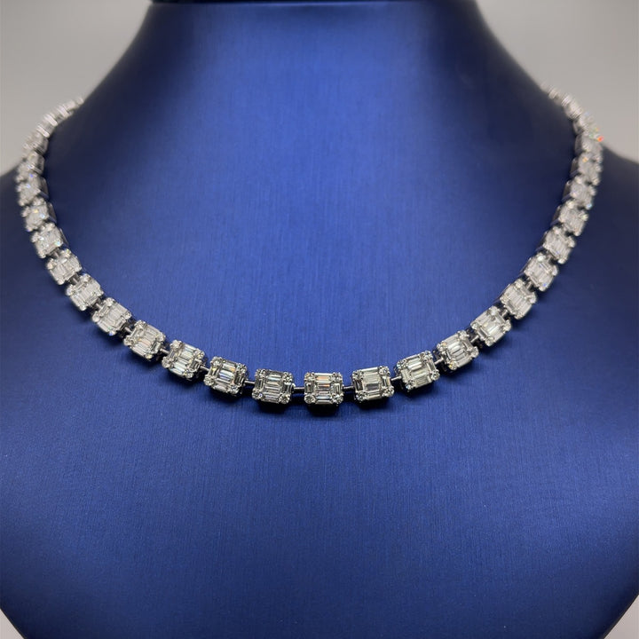 Emerald Shaped Diamond Tennis Necklace - Elgrissy Diamonds