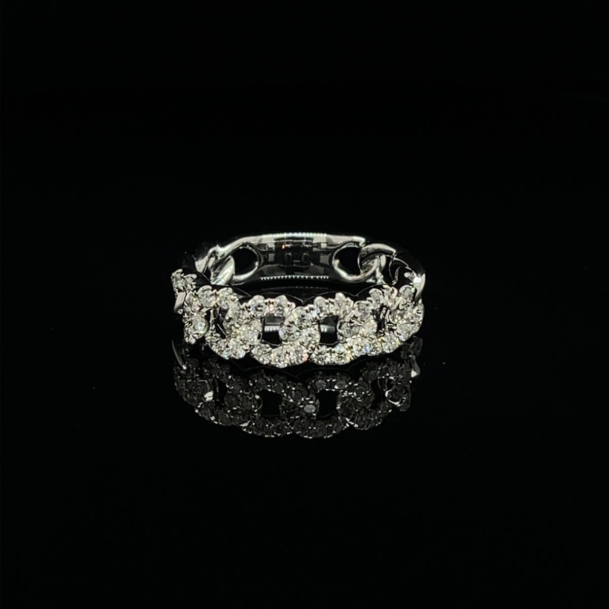 White Gold Pavé Chain Link Ring - Elgrissy Diamonds