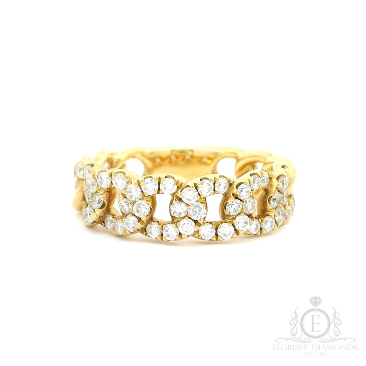 Yellow Gold Pavé Link Ring - Elgrissy Diamonds