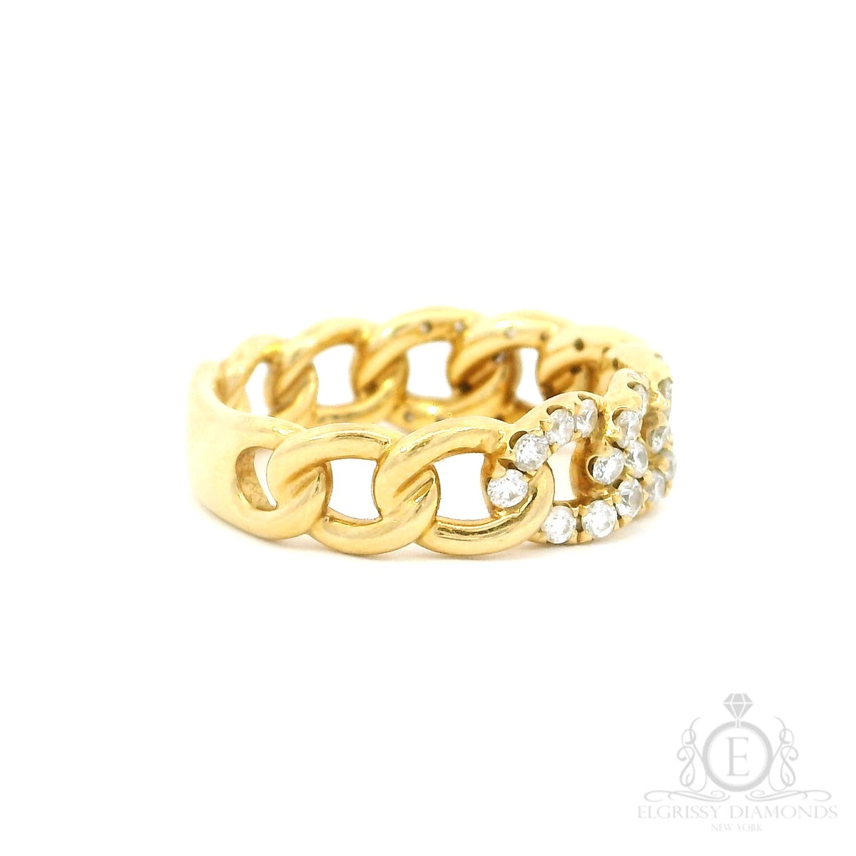 Yellow Gold Pavé Link Ring - Elgrissy Diamonds