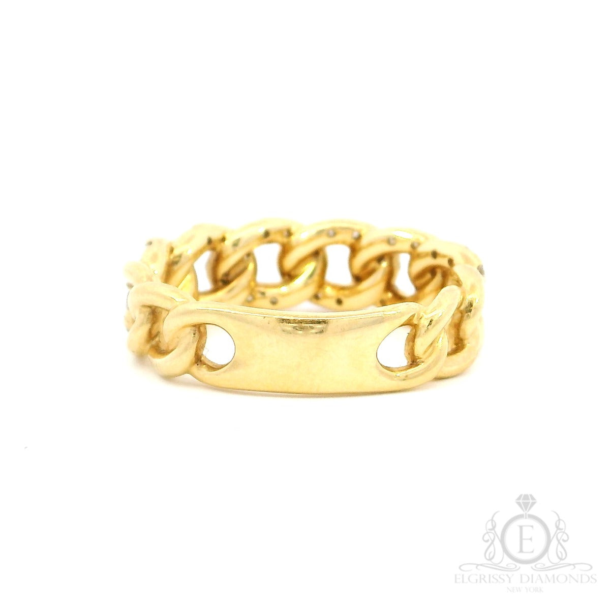 Yellow Gold Pavé Link Chain Ring - Elgrissy Diamonds