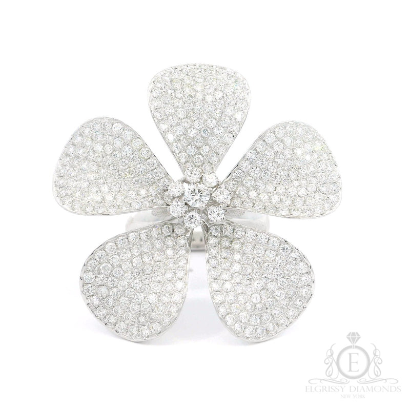 White Gold White Diamonds Flower Ring - Elgrissy Diamonds