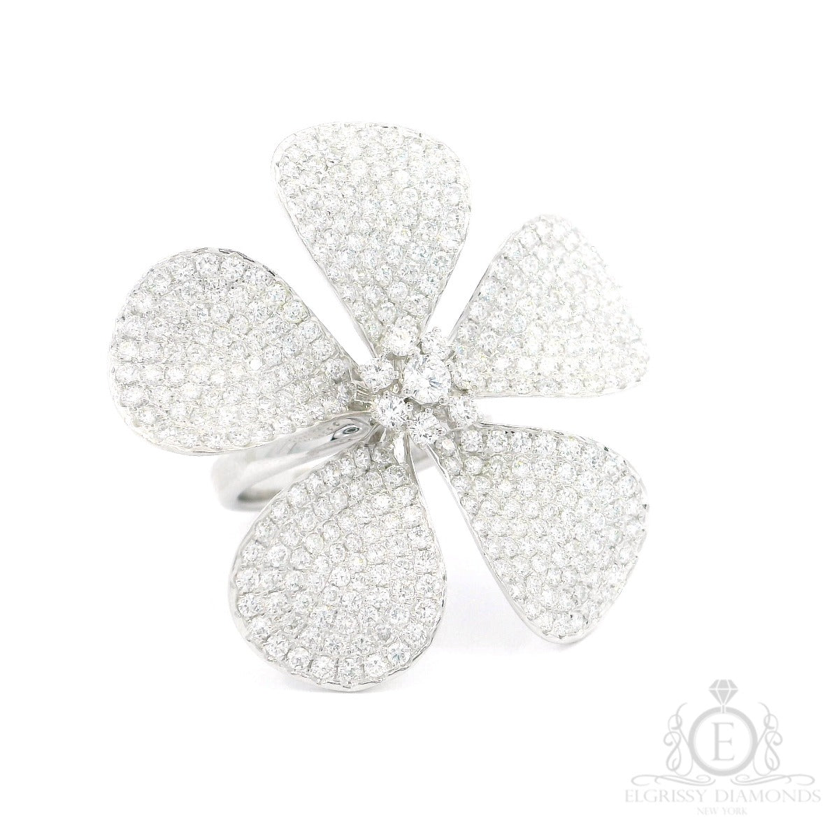 White Gold White Diamonds Flower Ring - Elgrissy Diamonds