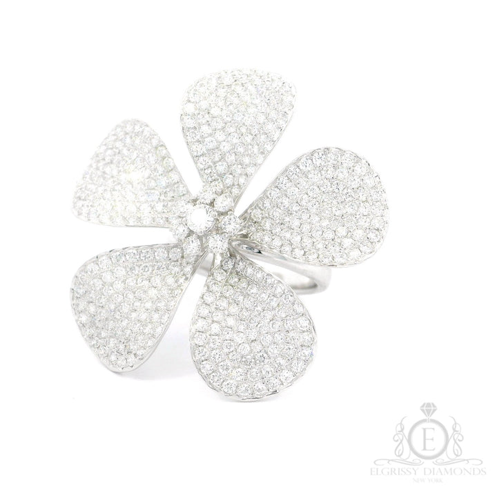 White Gold White Diamonds Flower Ring - Elgrissy Diamonds