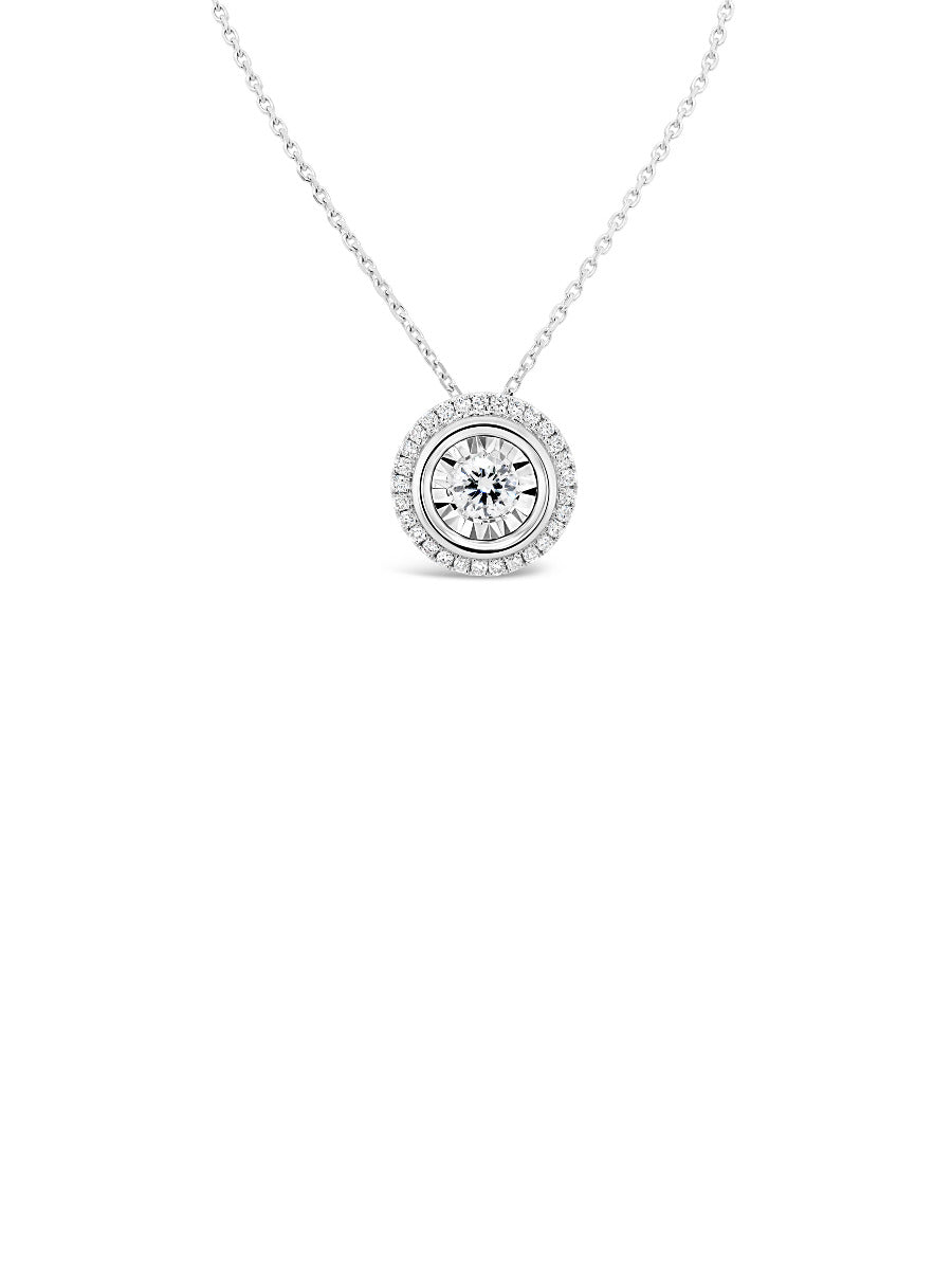 Halo Bazel Round Diamonds Pendant Necklace - Elgrissy Diamonds