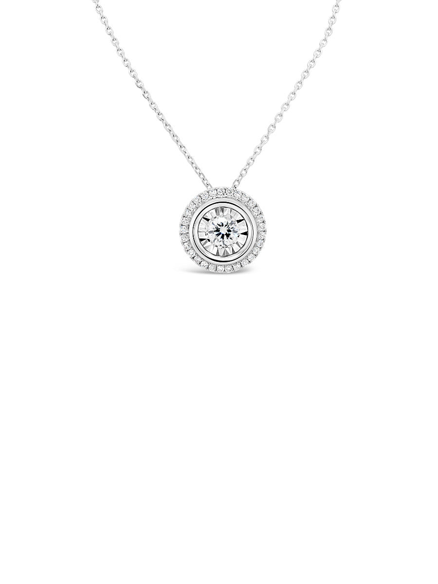 Halo Bazel Round Diamonds Pendant Necklace - Elgrissy Diamonds