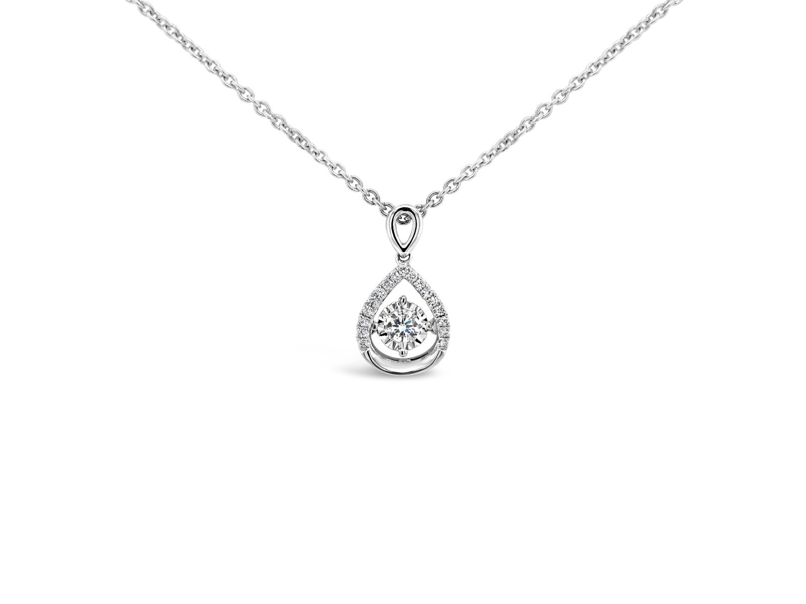 Floating Round Halo Tear Drop Diamonds Pendant Necklace - Elgrissy Diamonds