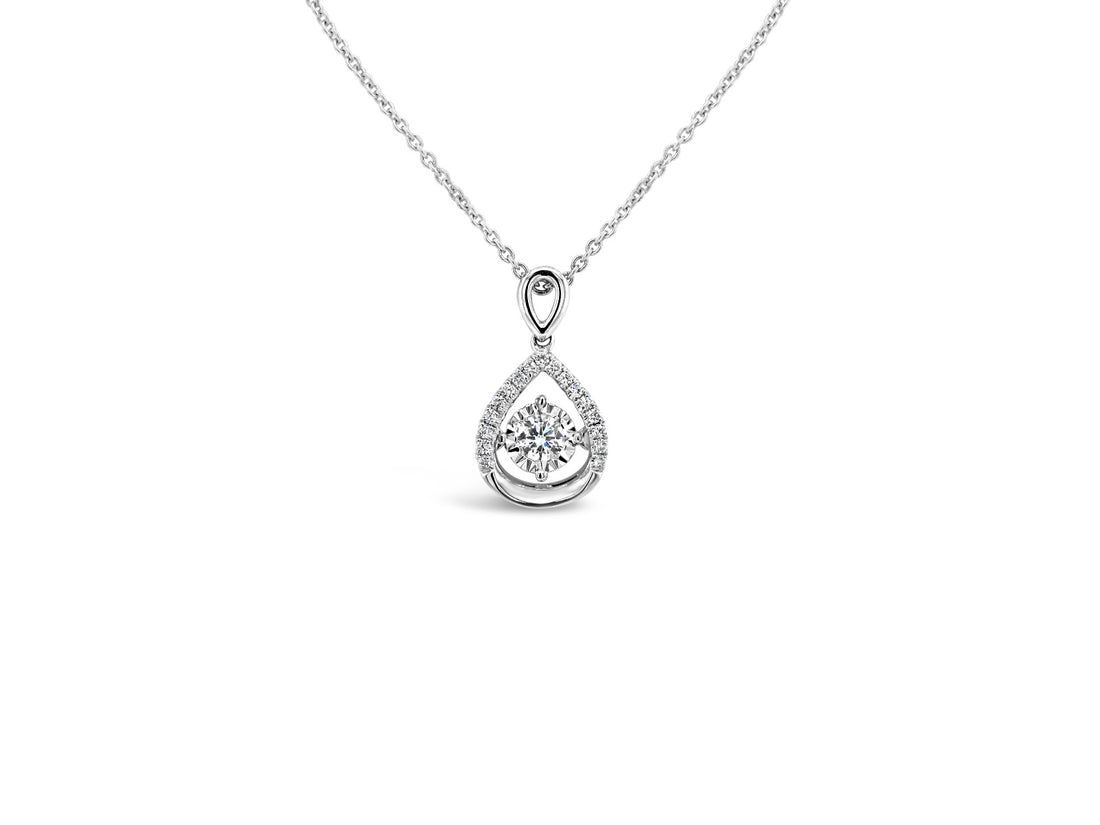 Floating Round Halo Tear Drop Diamonds Pendant Necklace - Elgrissy Diamonds