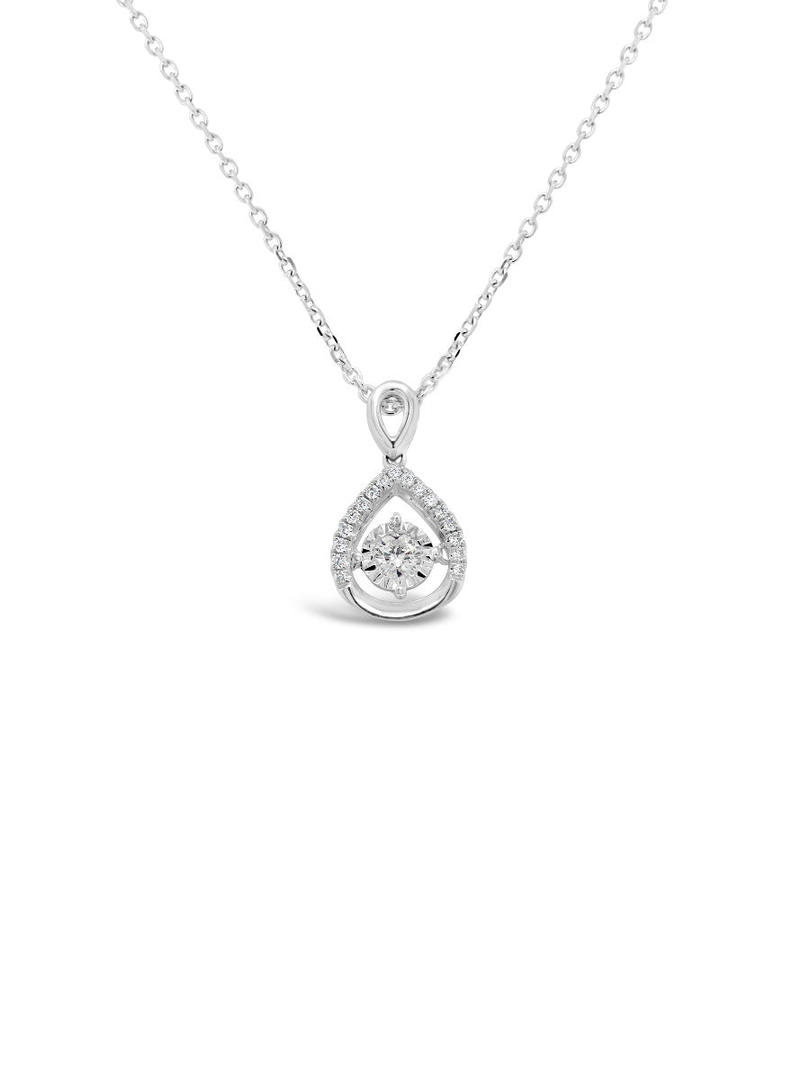 Floating Round Halo Tear Drop Diamonds Pendant Necklace - Elgrissy Diamonds