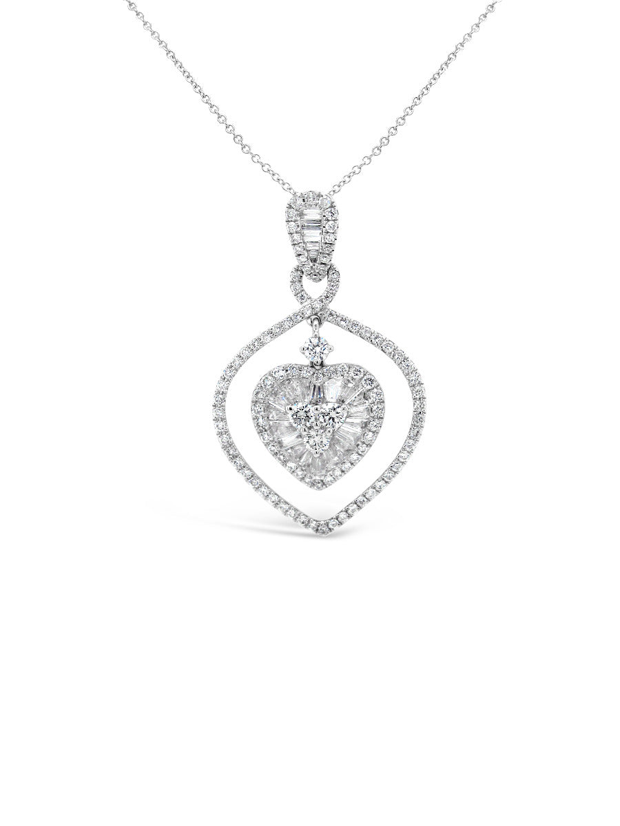 Floating Heart Cluster Diamonds Necklace - Elgrissy Diamonds