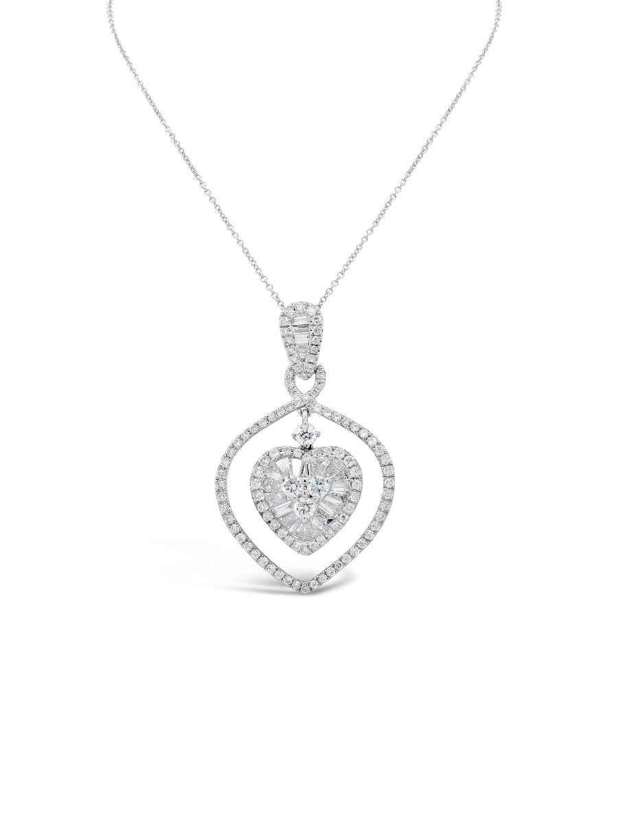 Floating Heart Cluster Diamonds Necklace - Elgrissy Diamonds