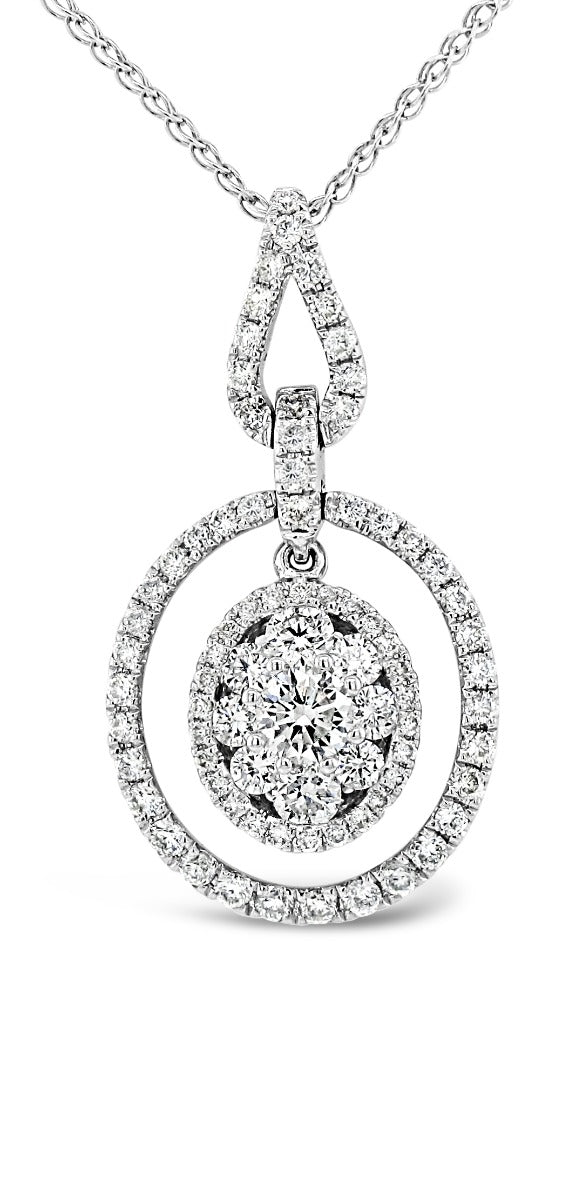 Oval Float Halo Cluster Pendant Necklace - Elgrissy Diamonds