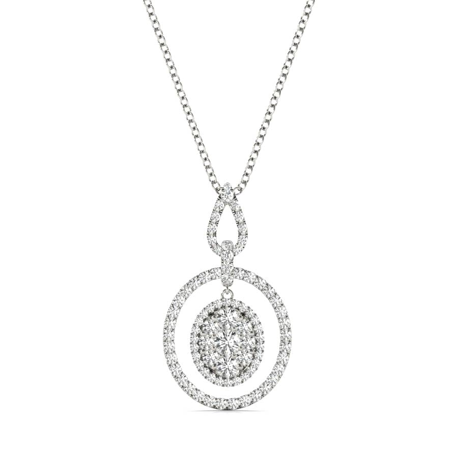 Oval Float Halo Cluster Pendant Necklace - Elgrissy Diamonds