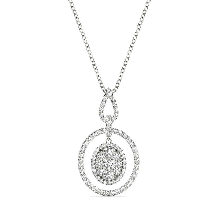 Oval Float Halo Cluster Pendant Necklace - Elgrissy Diamonds