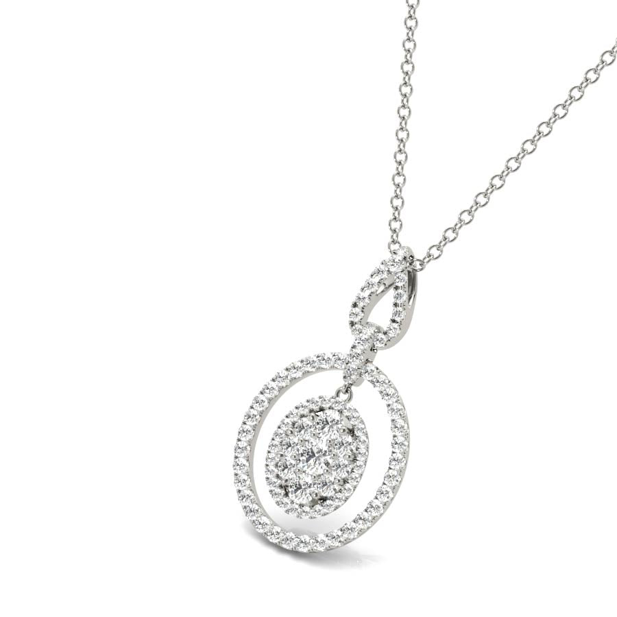 Oval Float Halo Cluster Pendant Necklace - Elgrissy Diamonds