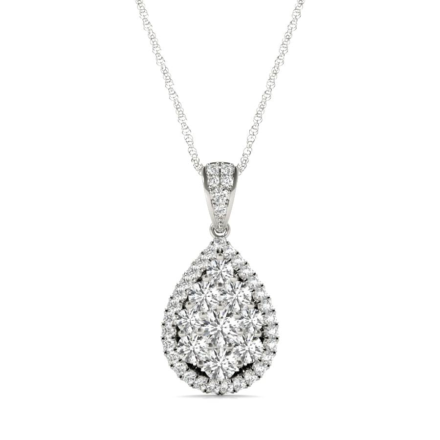 Halo Teardrop Pendant Necklace - Elgrissy Diamonds