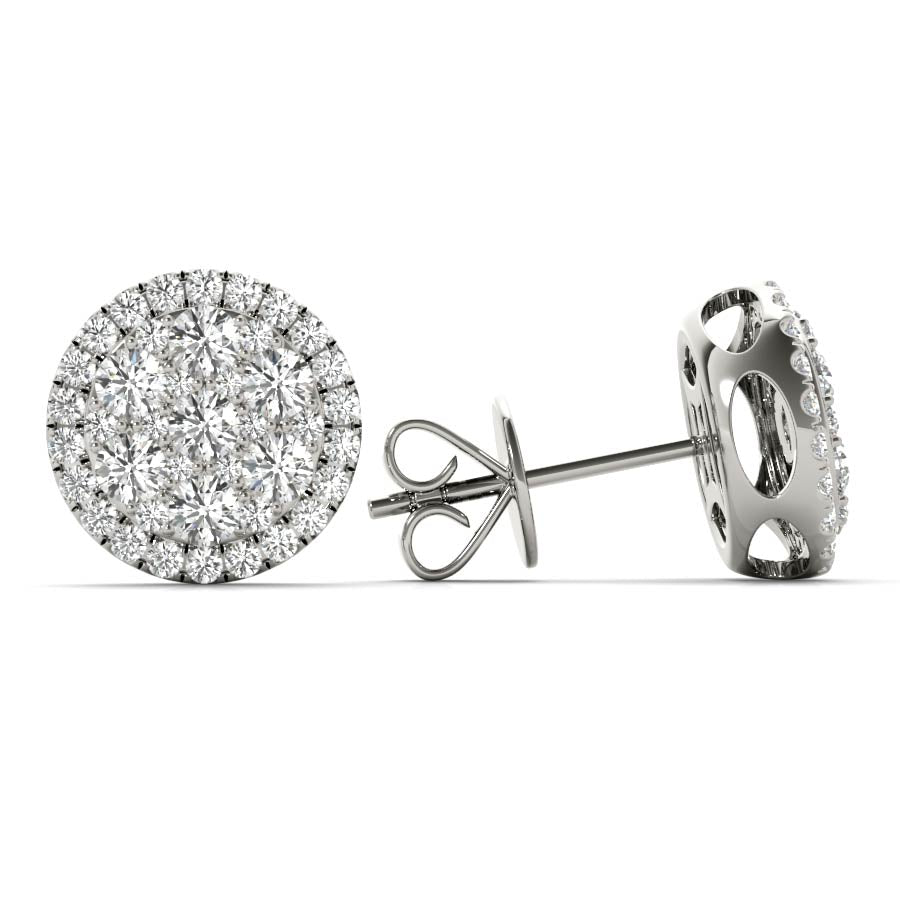 Round Diamonds Illusion Halo Stud Earrings - Elgrissy Diamonds