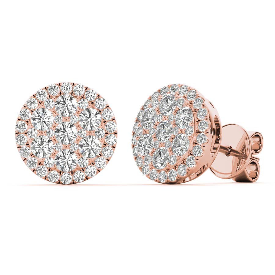 Round Diamonds Illusion Halo Stud Earrings - Elgrissy Diamonds