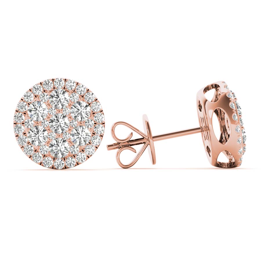 Round Diamonds Illusion Halo Stud Earrings - Elgrissy Diamonds