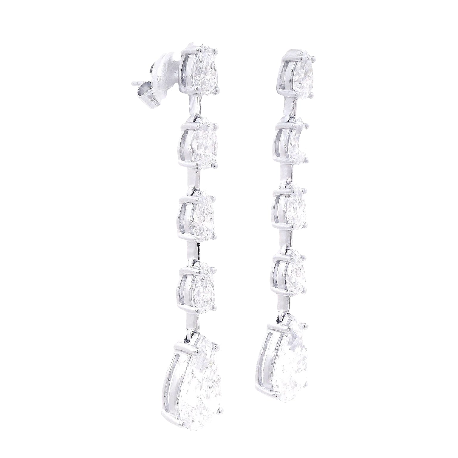 Pear Shape Drop Earrings in White Gold