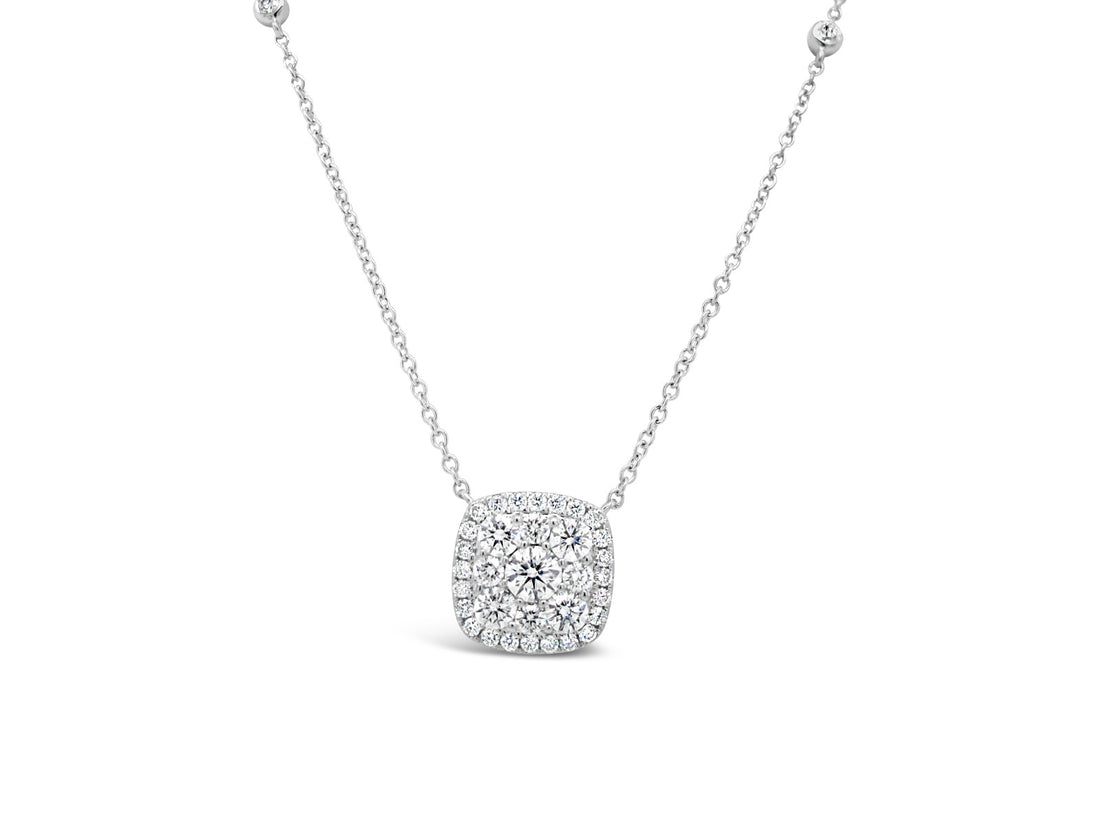 Halo Cushion Diamonds Necklace - Elgrissy Diamonds