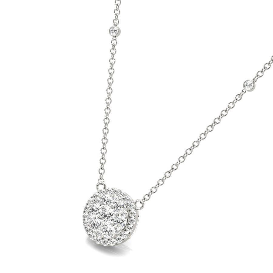 Round Halo Cluster Pendant Necklace - Elgrissy Diamonds