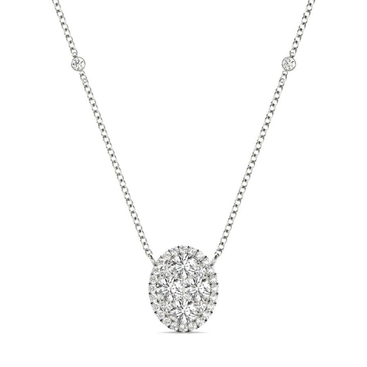 Round Diamonds Cluster Oval Halo Pendant Necklace - Elgrissy Diamonds