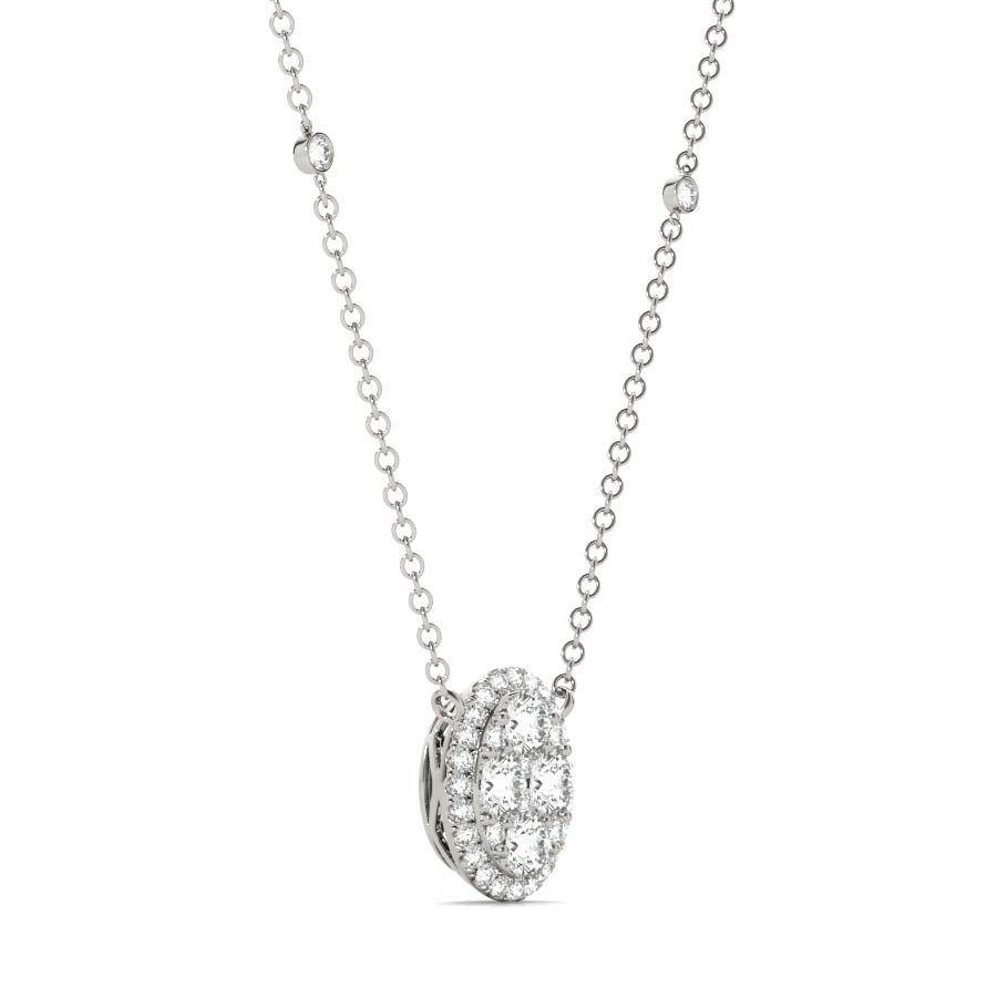 Round Diamonds Cluster Oval Halo Pendant Necklace - Elgrissy Diamonds