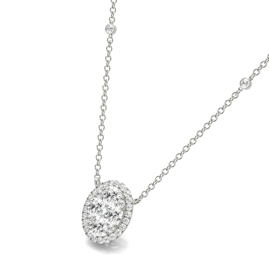 Round Diamonds Cluster Oval Halo Pendant Necklace - Elgrissy Diamonds