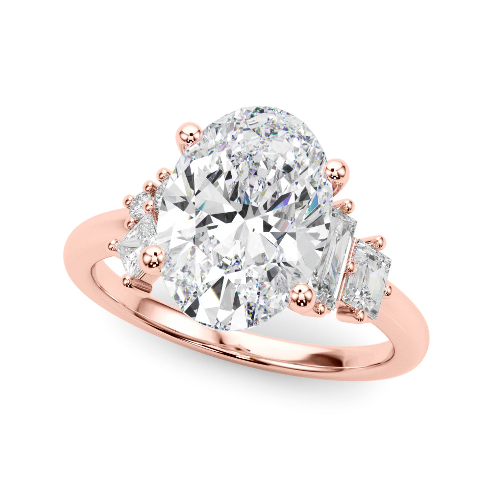 Oval Multi-Mini Side Stones Engagement Ring - Elgrissy Diamonds