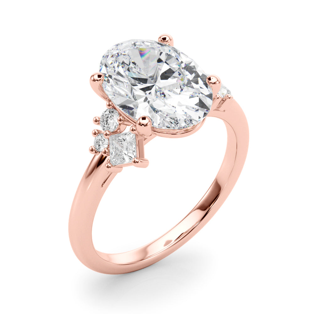 Oval Multi-Mini Side Stones Engagement Ring - Elgrissy Diamonds