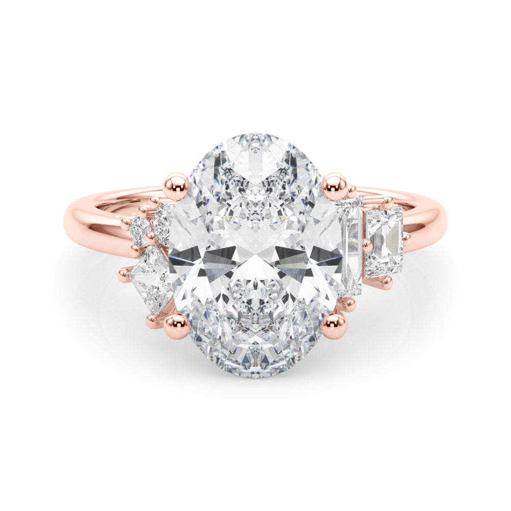 Oval Multi-Mini Side Stones Engagement Ring - Elgrissy Diamonds