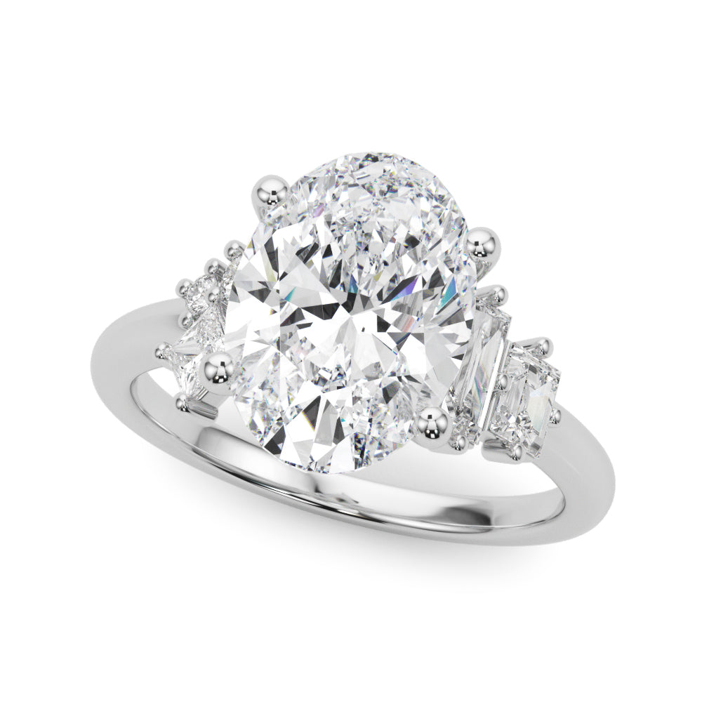 Oval Multi-Mini Side Stones Engagement Ring - Elgrissy Diamonds