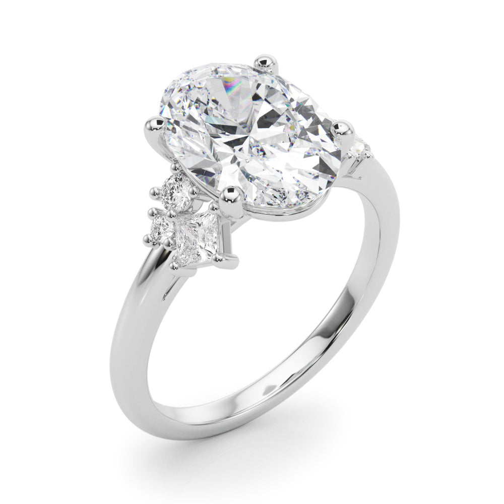 Oval Multi-Mini Side Stones Engagement Ring - Elgrissy Diamonds