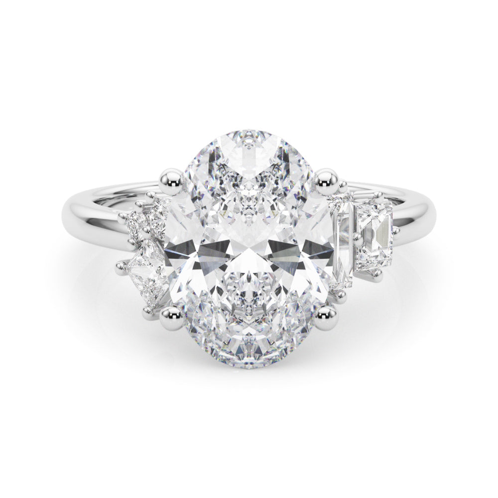 Oval Multi-Mini Side Stones Engagement Ring - Elgrissy Diamonds