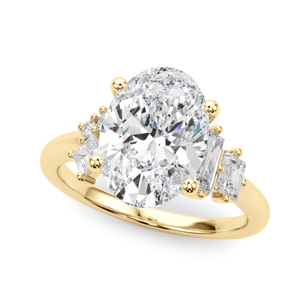 Oval Multi-Mini Side Stones Engagement Ring - Elgrissy Diamonds