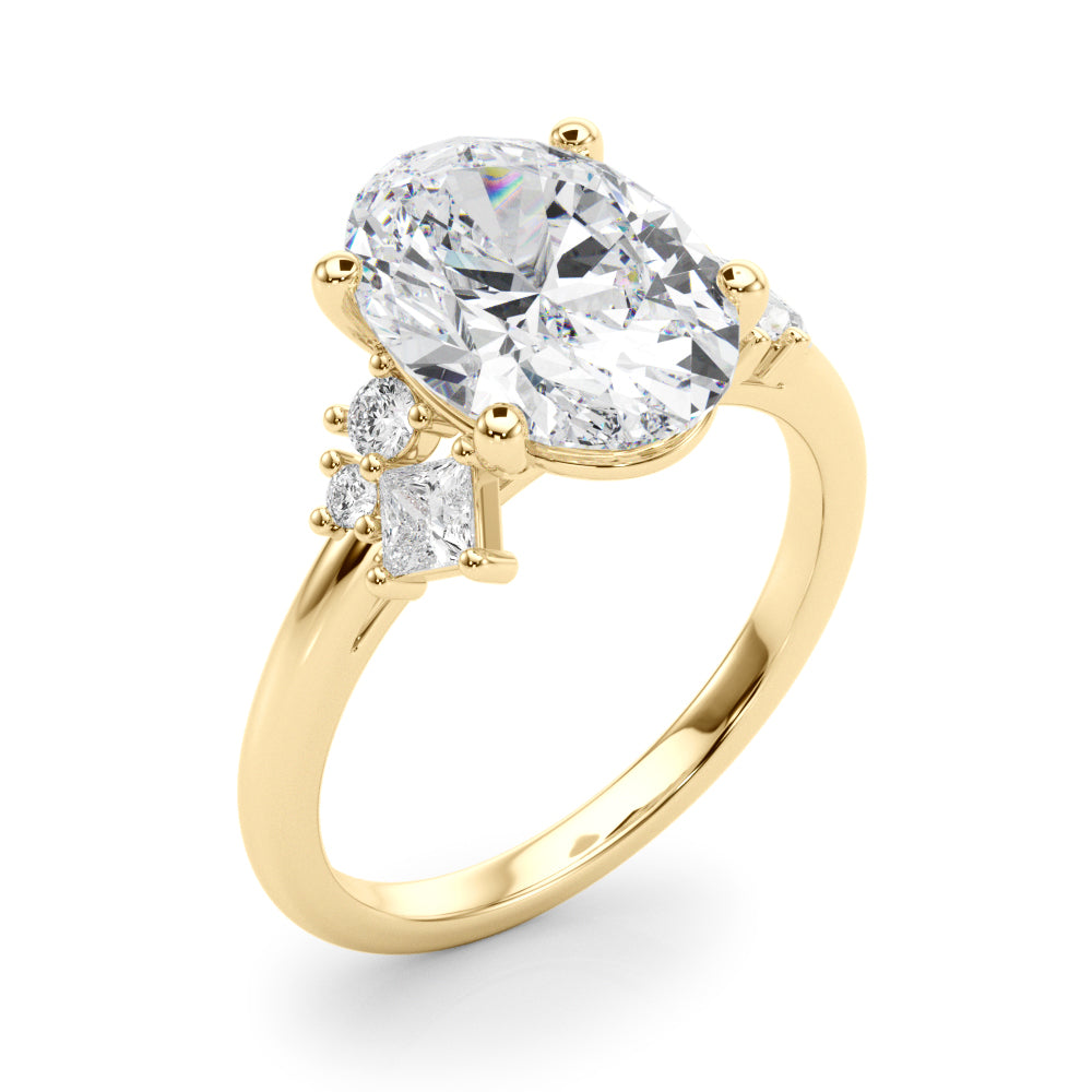 Oval Multi-Mini Side Stones Engagement Ring - Elgrissy Diamonds