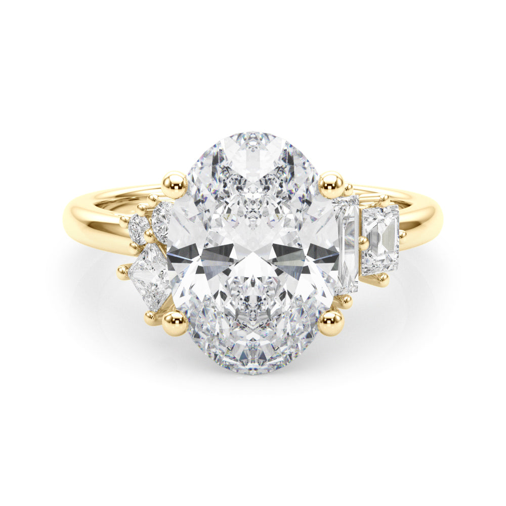 Oval Multi-Mini Side Stones Engagement Ring - Elgrissy Diamonds
