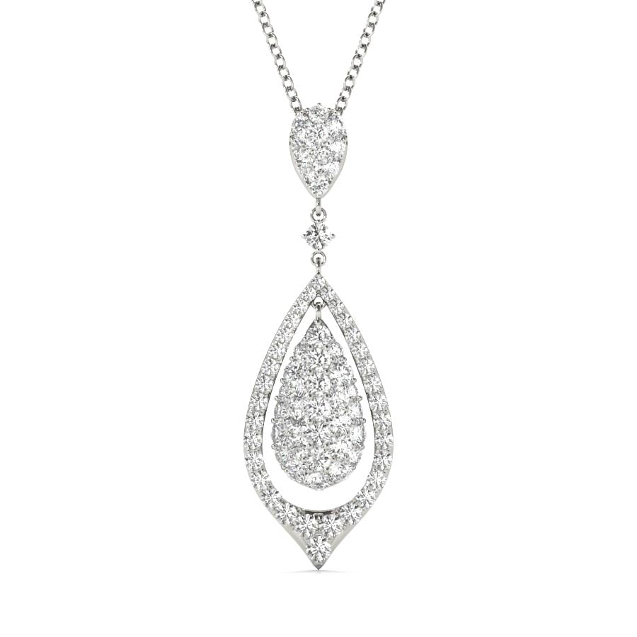 Tear Drop Float Halo Diamonds Pendant Necklace - Elgrissy Diamonds