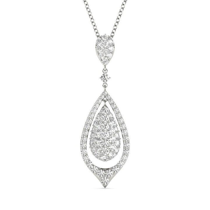 Tear Drop Float Halo Diamonds Pendant Necklace - Elgrissy Diamonds