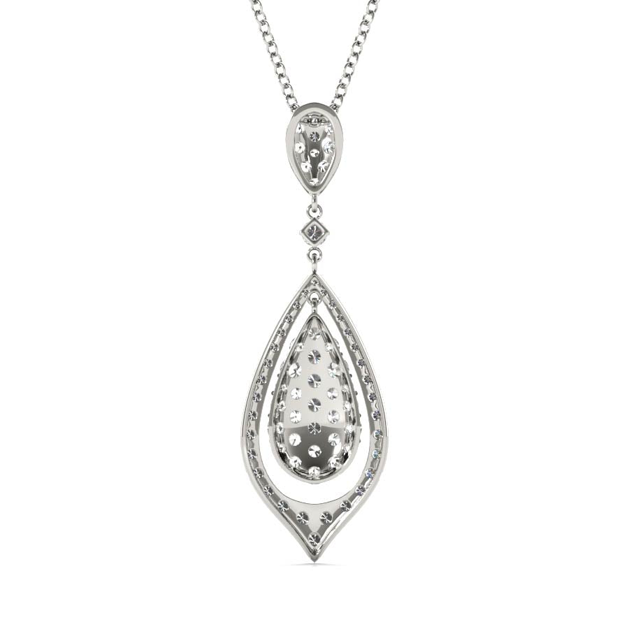 Tear Drop Float Halo Diamonds Pendant Necklace - Elgrissy Diamonds