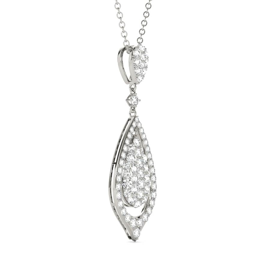 Tear Drop Float Halo Diamonds Pendant Necklace - Elgrissy Diamonds