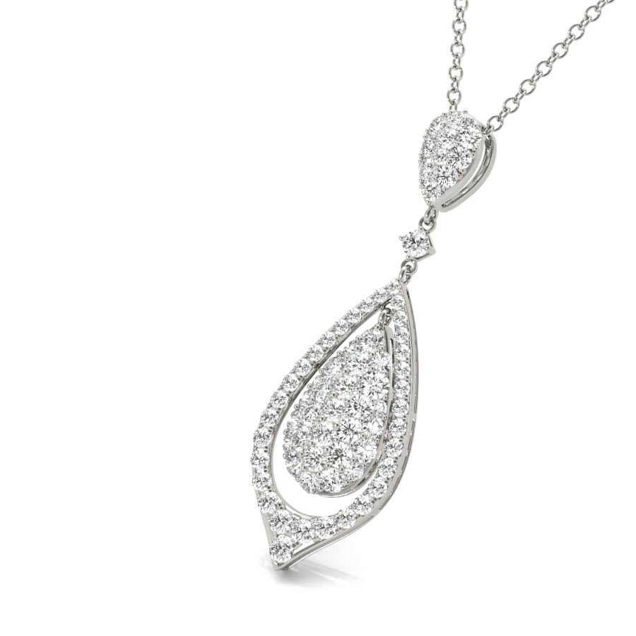 Tear Drop Float Halo Diamonds Pendant Necklace - Elgrissy Diamonds