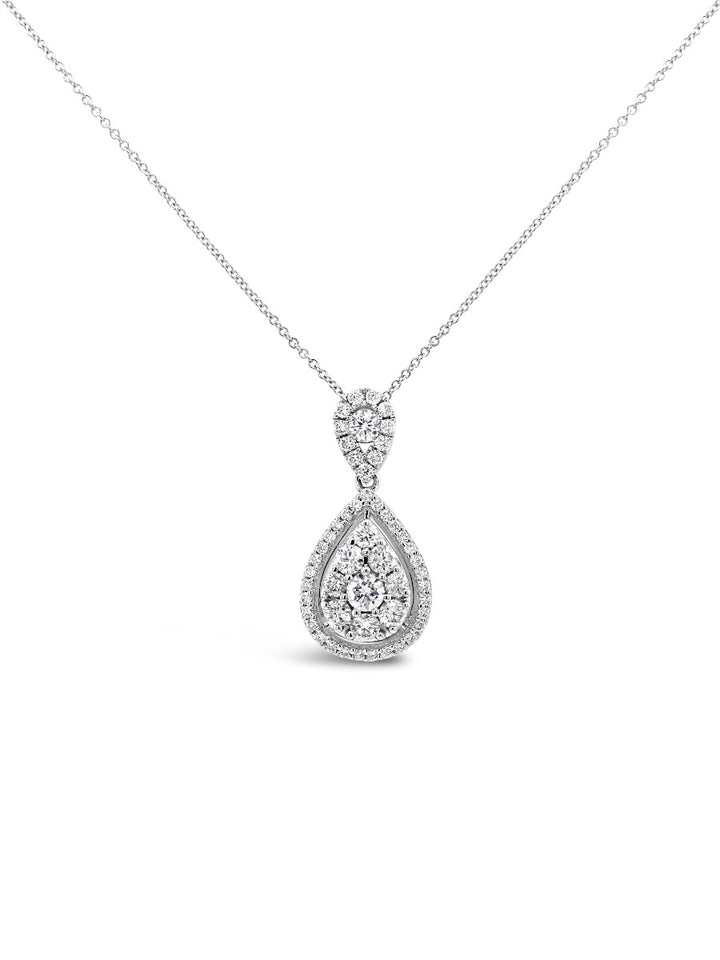 Floating Tear Drop Halo Diamonds Pendant Necklace - Elgrissy Diamonds