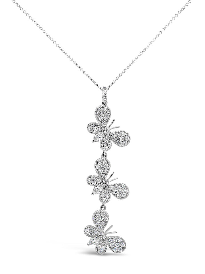 Triple Butterflies Dangling Diamonds Pendant Necklace - Elgrissy Diamonds