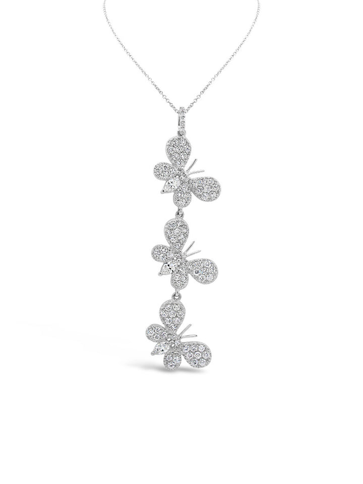 Triple Butterflies Dangling Diamonds Pendant Necklace - Elgrissy Diamonds